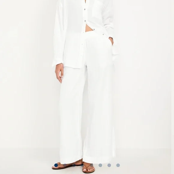 NWT Old Navy Wide Leg Guaze Pants, white, size M tall - Picture 8 of 8